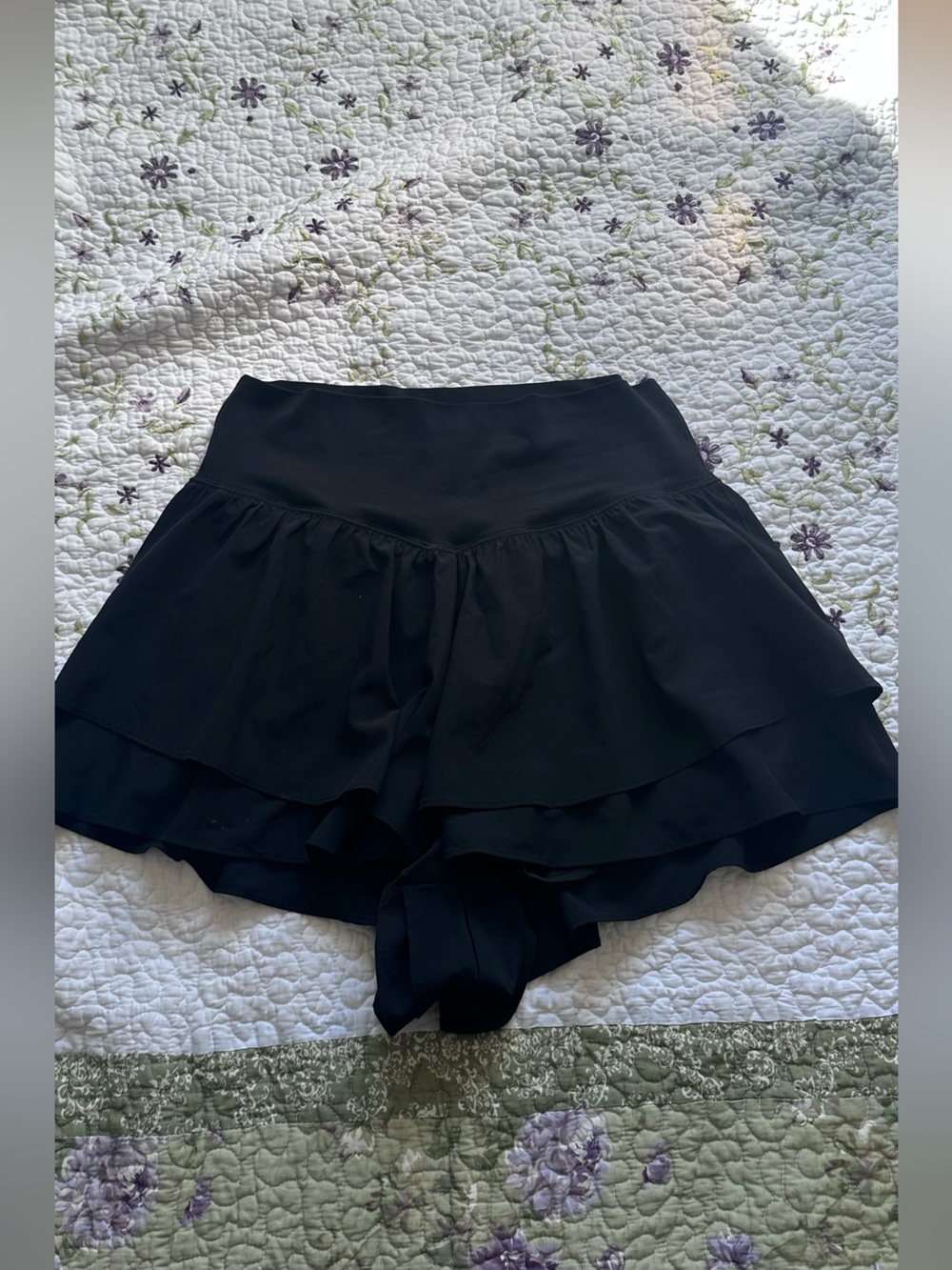 aerie Black Tiered Ruffle Shorts